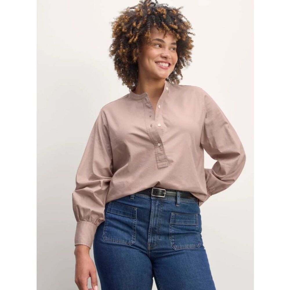 New Everlane THE HENLEY SHIRT IN SILKY COTTON in Dusty Rose Size 2